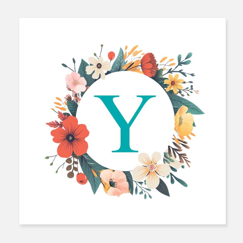 Y Monogram, Flower Wreath, Personalizable Poster 8" x 8" (20x20 cm)