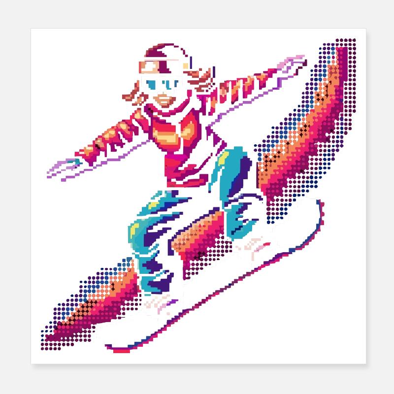 Snowboarding Pixel Poster 20x20 cm