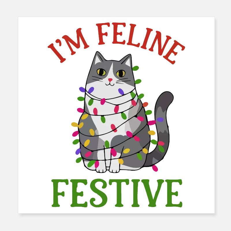Feline Festive Light String Design Poster 8" x 8" (20x20 cm)