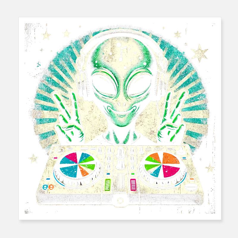 DJ extraterrestre paisible – Funky Beats Cosmic Design Poster 20 x 20 cm
