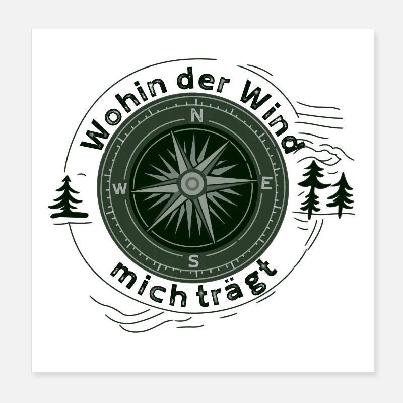Wohin der Wind mich trägt – Kompass Design Poster 20x20 cm