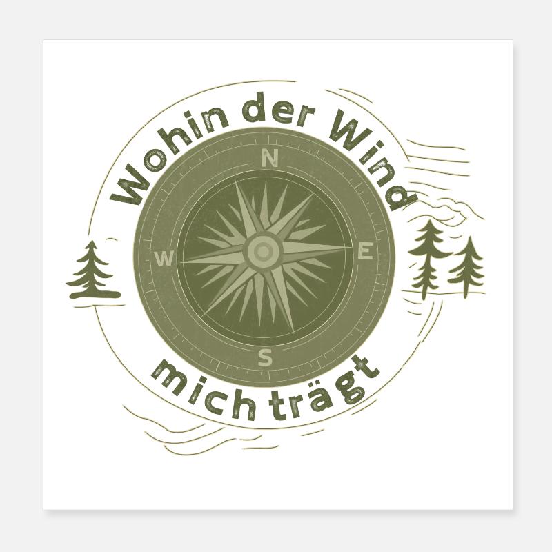 Where the Wind Takes Me – Compass Design Poster 8" x 8" (20x20 cm)