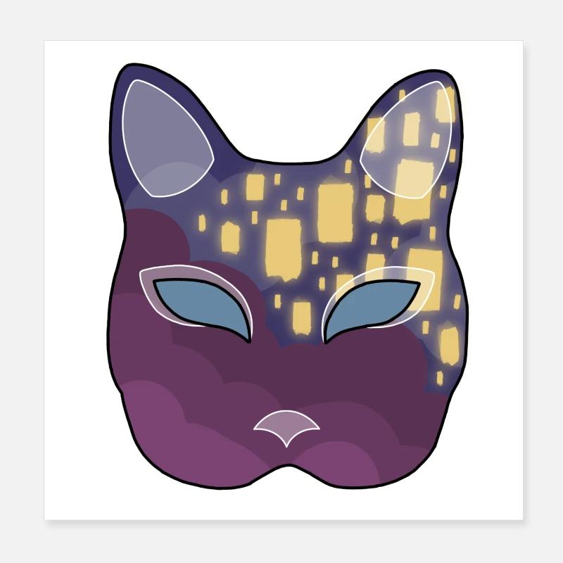 Lantern Neko Mask Poster 8" x 8" (20x20 cm)