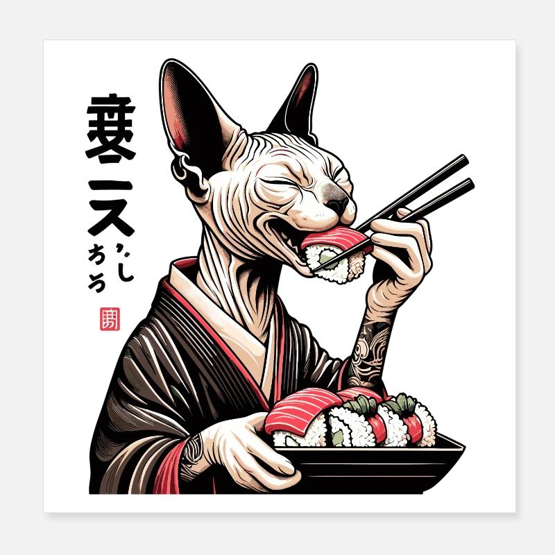 Sushi Sphynx Katze Maki Kimono Geschenk Poster 20x20 cm