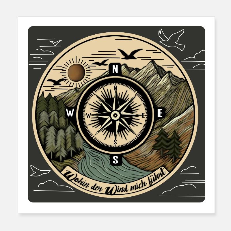 Follow the path Compass Mountains Motivation Poster 8" x 8" (20x20 cm)