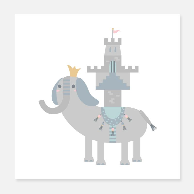 Eléphant et château l Pas de texte Poster 20 x 20 cm