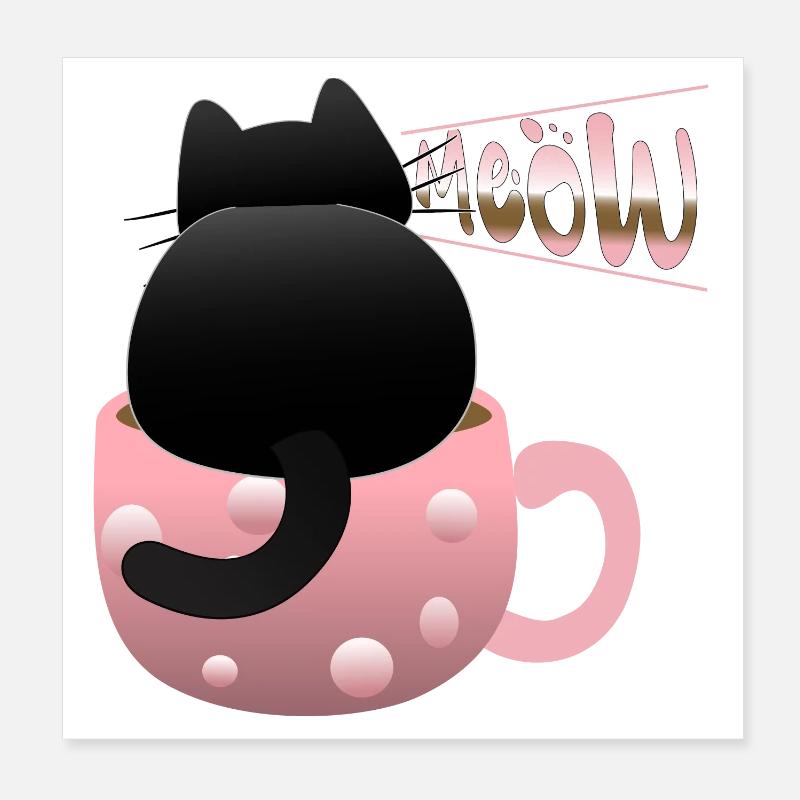 mignon chat noir miaulant Poster 20 x 20 cm
