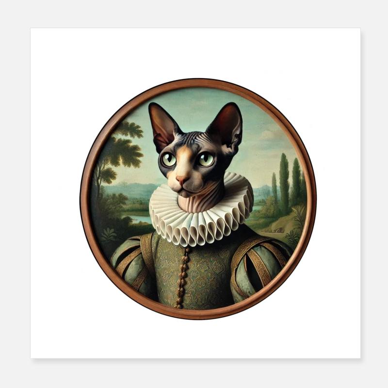 Portrait d’un chat sphynx de style Renaissance Poster 20 x 20 cm