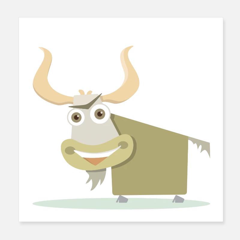 Illustration joyeuse d’une vache tibétaine. Poster 20 x 20 cm