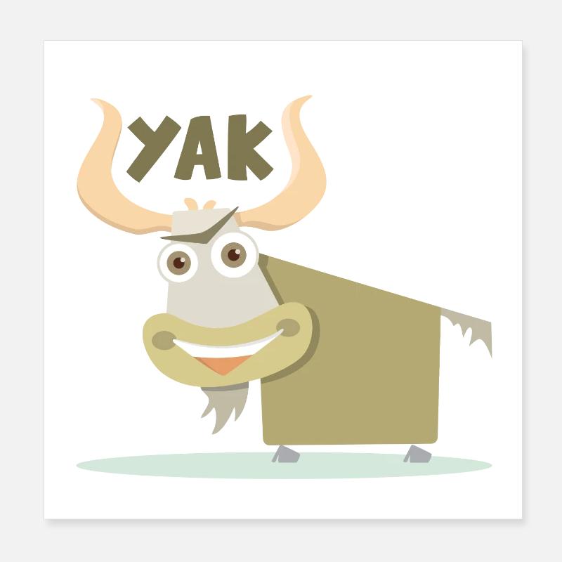 Fröhliche und farbenfrohe Illustration eines Yaks Poster 20x20 cm