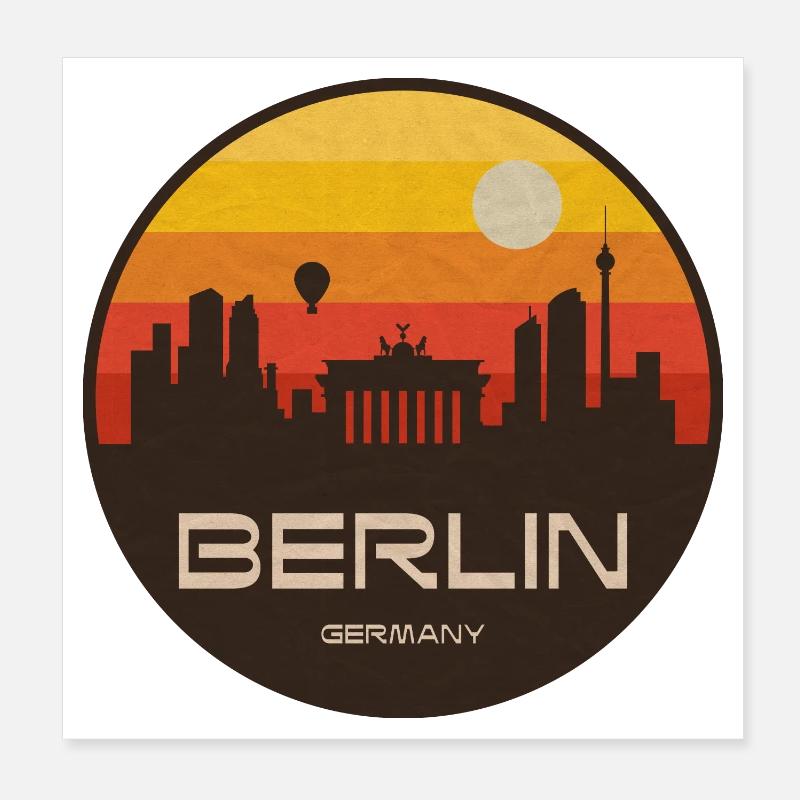 Berlin Skyline Retro Sunset Poster 8" x 8" (20x20 cm)