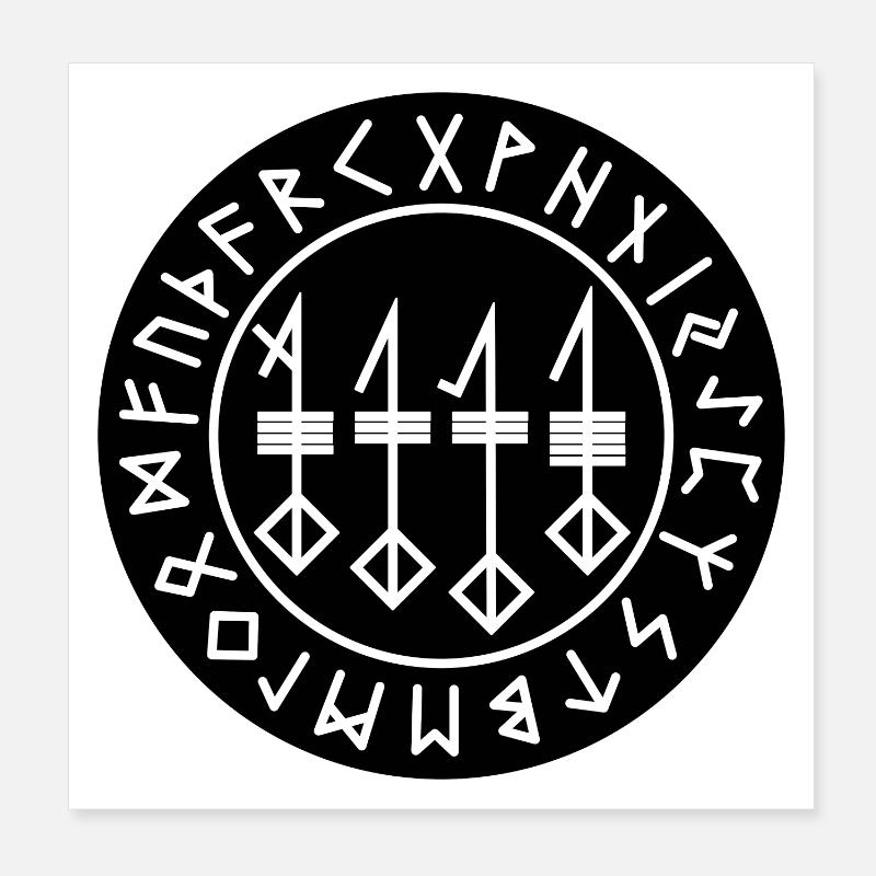 Svefnthorn black circle runes Poster 8" x 8" (20x20 cm)