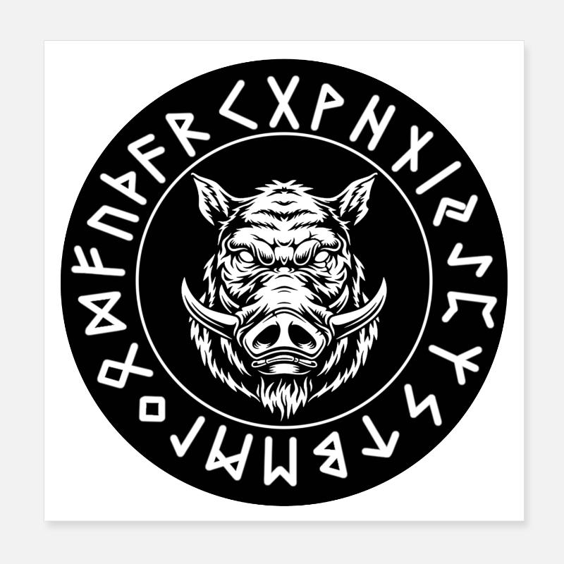 Hildisvíni black rune circle Poster 8" x 8" (20x20 cm)