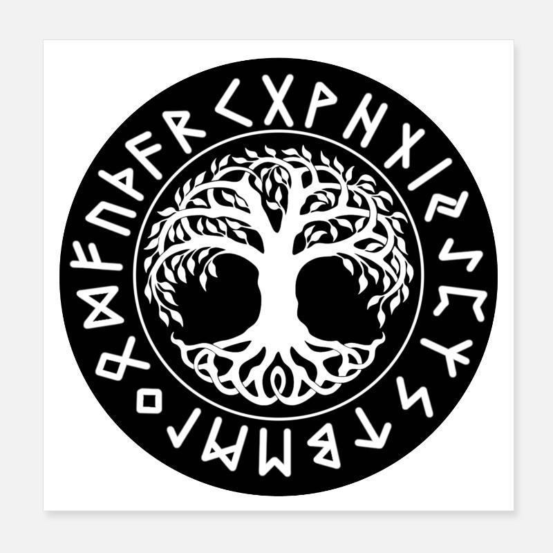 Yggdrasil Techno Block Runen – Rave-Kleidung Poster 20x20 cm