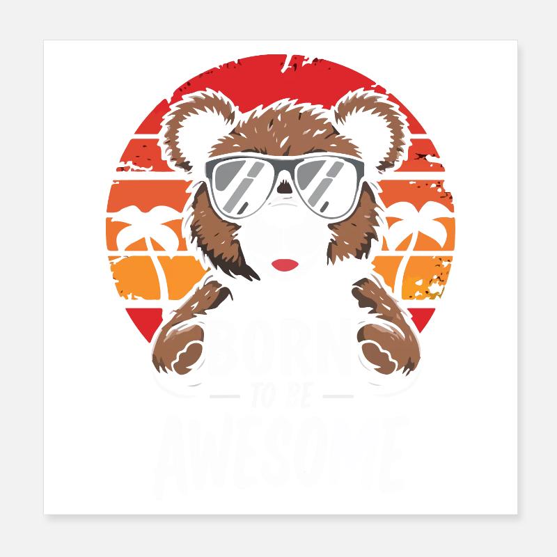 Süßer Bär mit Sonnenbrille Sunset Design Poster 20x20 cm