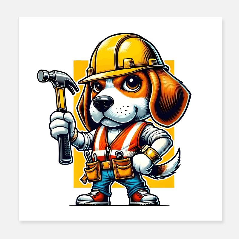 Beagle Bauarbeiter Poster 20x20 cm