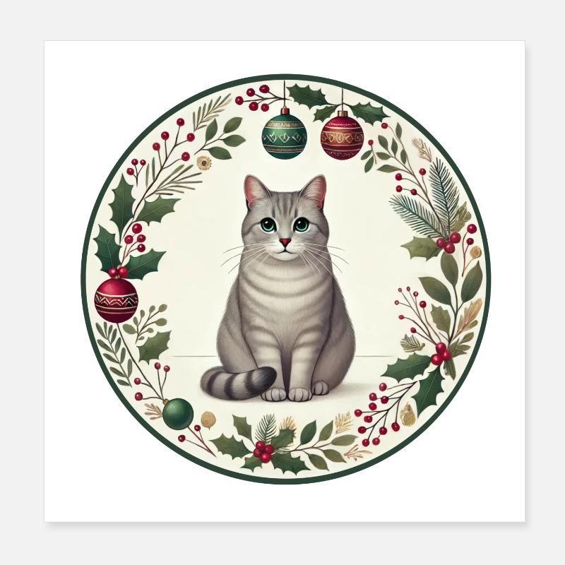Motif de Noël avec le chat Vasili Poster 20 x 20 cm