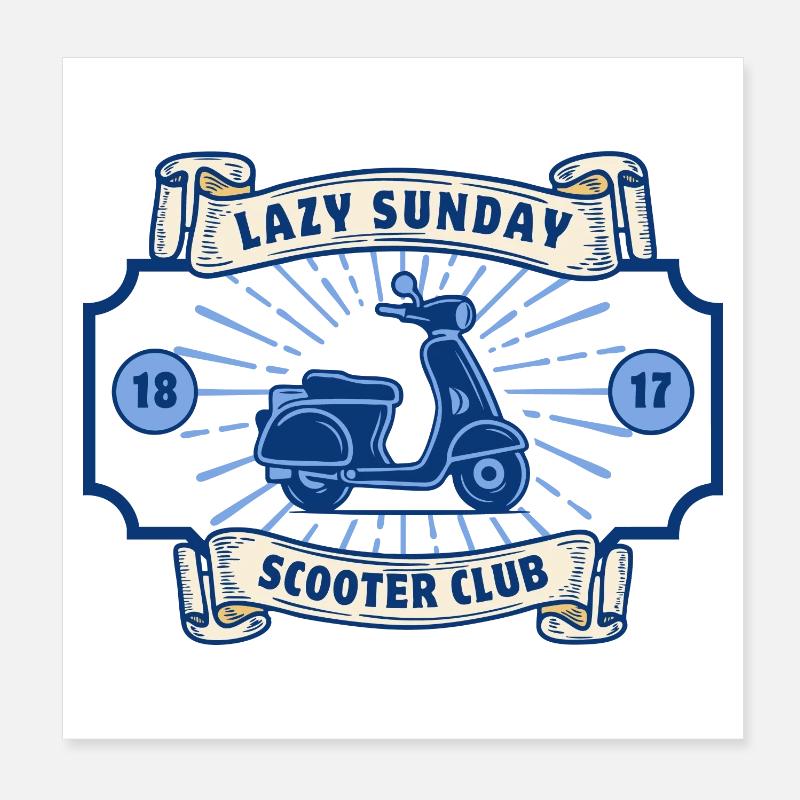 Lazy Sunday Scooter Club - Poster 20x20 cm - Weiß