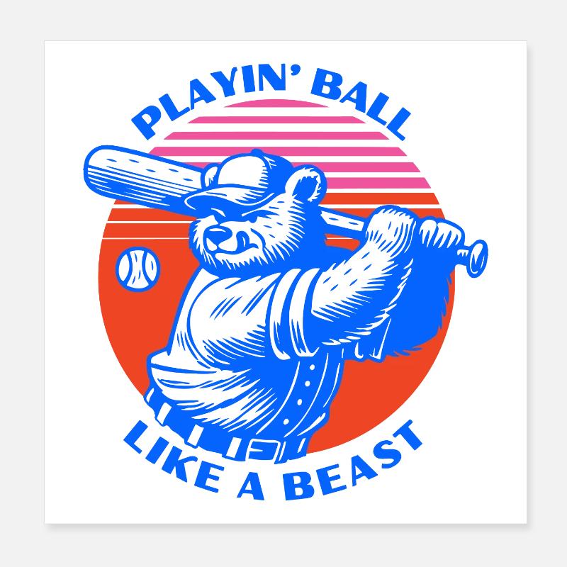 Baseball bear in retro style Poster 8" x 8" (20x20 cm)