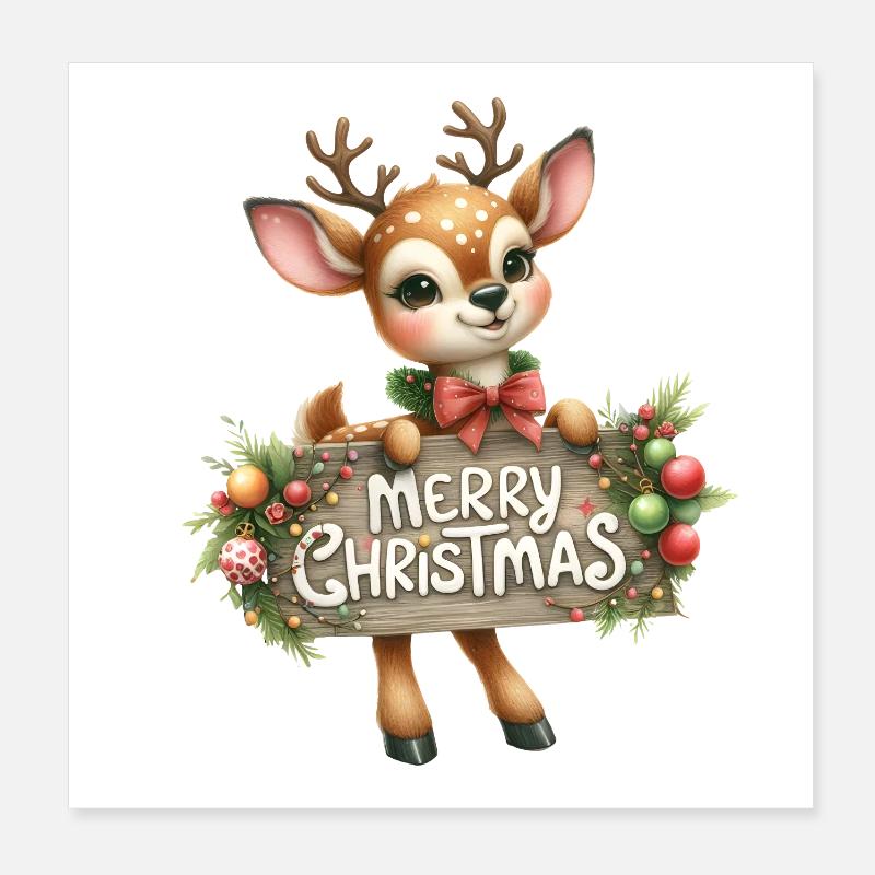 Renne avec un panneau de Noël joyeux Poster 20 x 20 cm