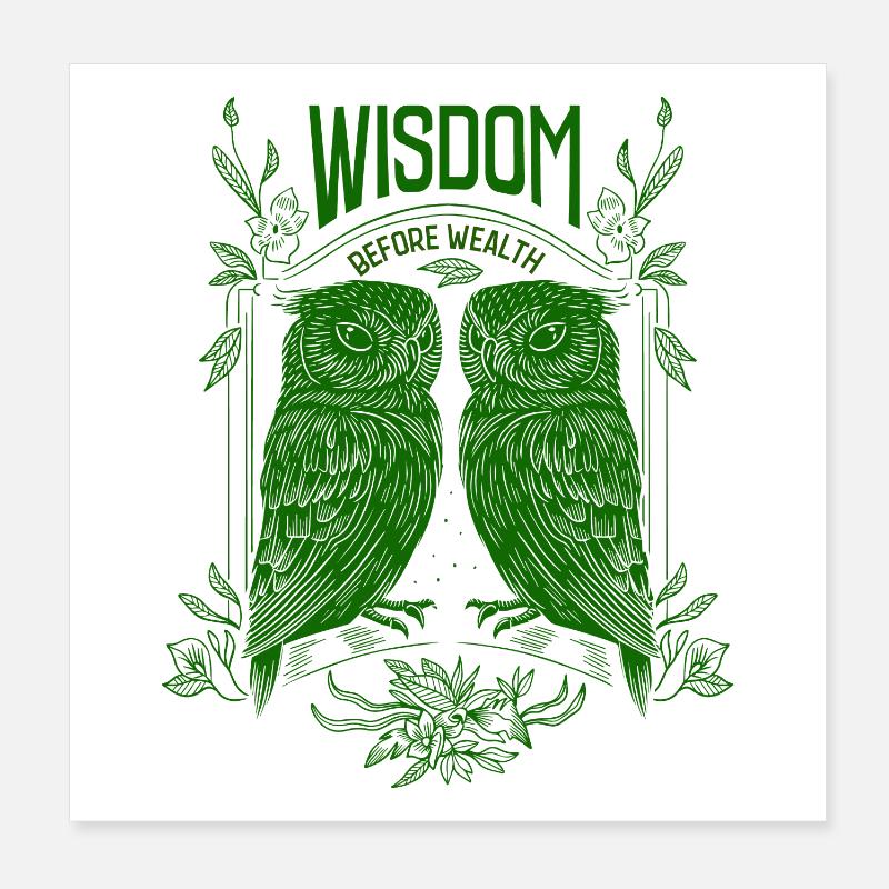 Wisdom Before Wealth – Symbolic Owls Poster 8" x 8" (20x20 cm)
