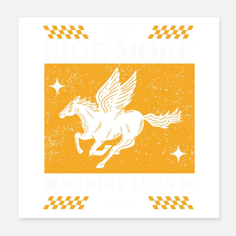 Ride More Worry Less – Pegasus Retro-Design Poster 20x20 cm