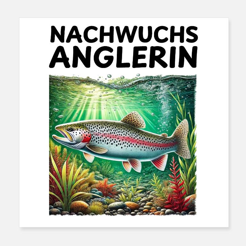 Nachwuchs Anglerin Forelle Geschenk Angler Geburt Poster 20x20 cm