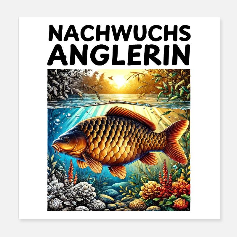 Nachwuchs Anglerin - Karpfen Motiv Poster 20x20 cm