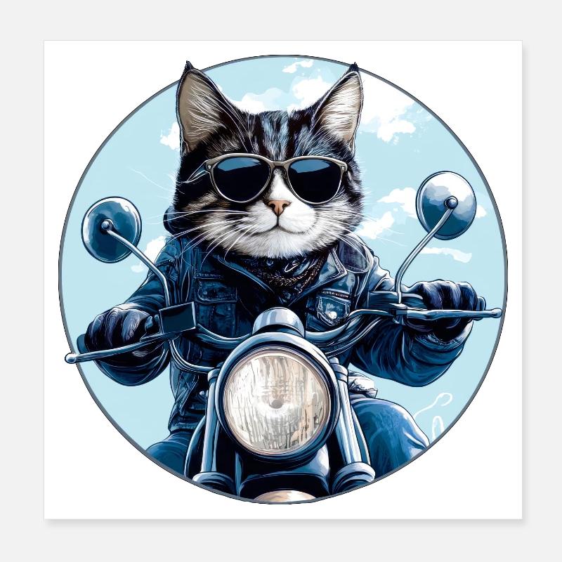 Cat Motorcyclist Poster 8" x 8" (20x20 cm)