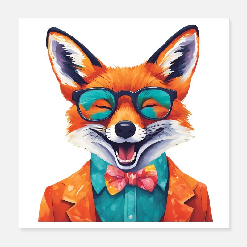 Vibrant Fox in Stylish Attire Poster 8" x 8" (20x20 cm)