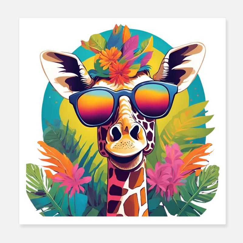 Vibrant Jungle Giraffe with Sunglasses - Poster 8" x 8" (20x20 cm) - white