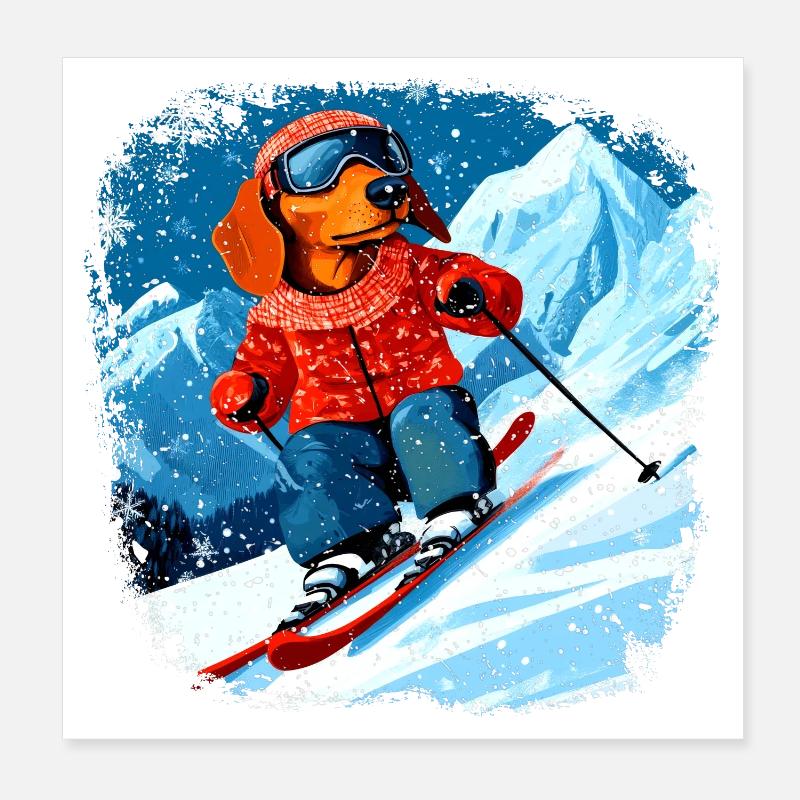 Dachshund Ski Poster 8" x 8" (20x20 cm)