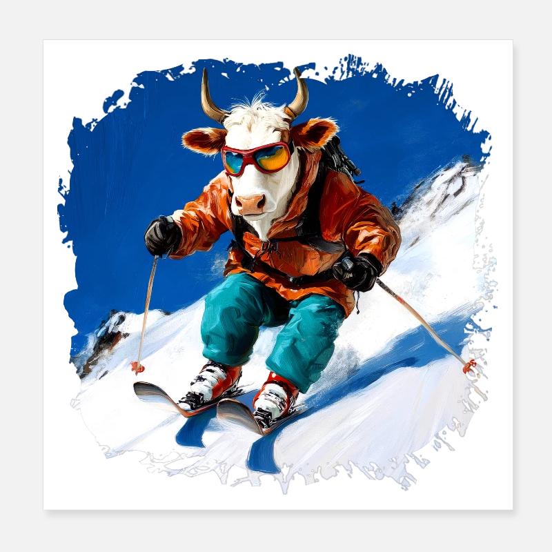 Cows Ski Poster 8" x 8" (20x20 cm)
