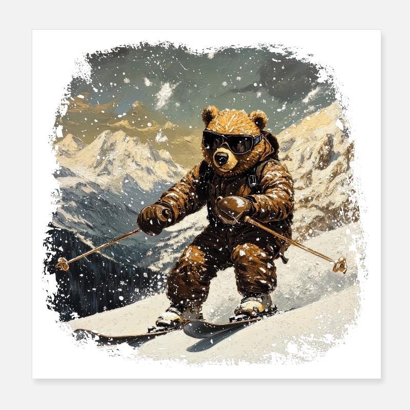 Bear Ski Poster 8" x 8" (20x20 cm)