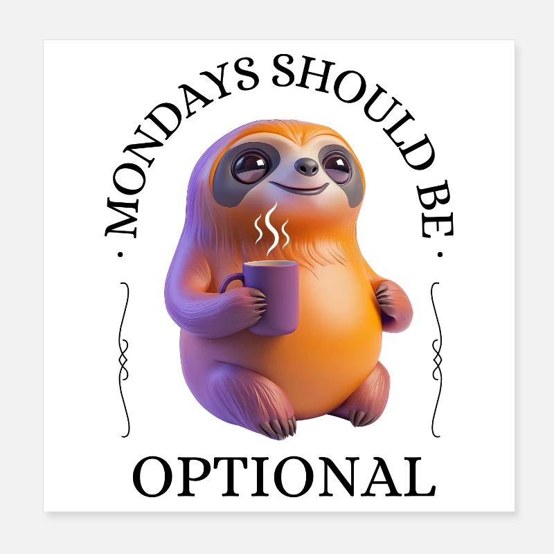 Coffee-Drinking Sloth – Relaxed & Pleasurable Poster 8" x 8" (20x20 cm)