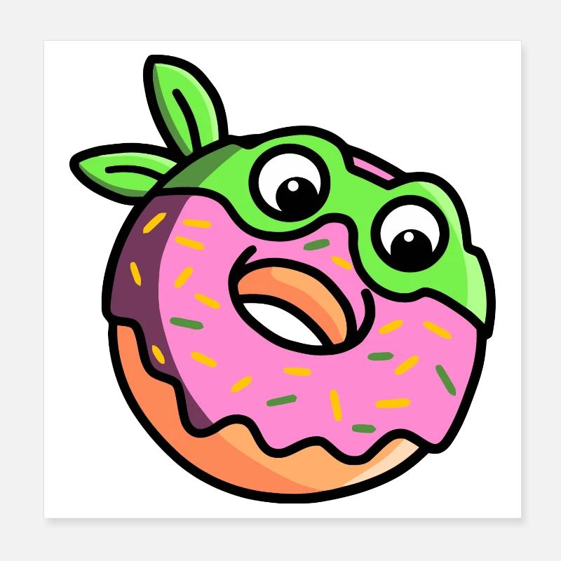 Cute Ninja Donut Fun Cartoon Poster 8" x 8" (20x20 cm)