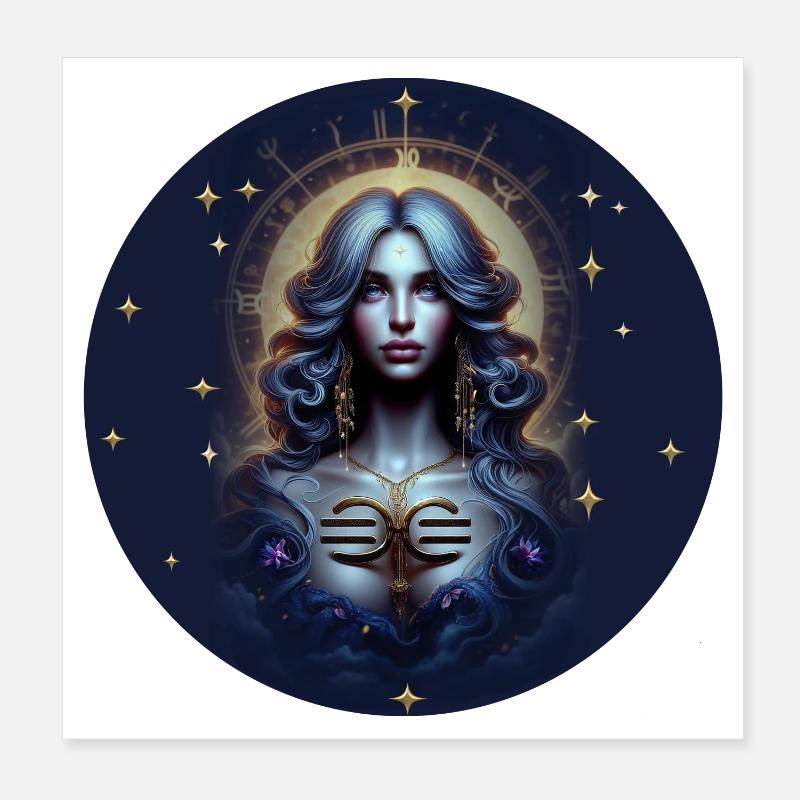 Moonlight Goddess Star Circle - Zodiac Sign Libra Poster 8" x 8" (20x20 cm)
