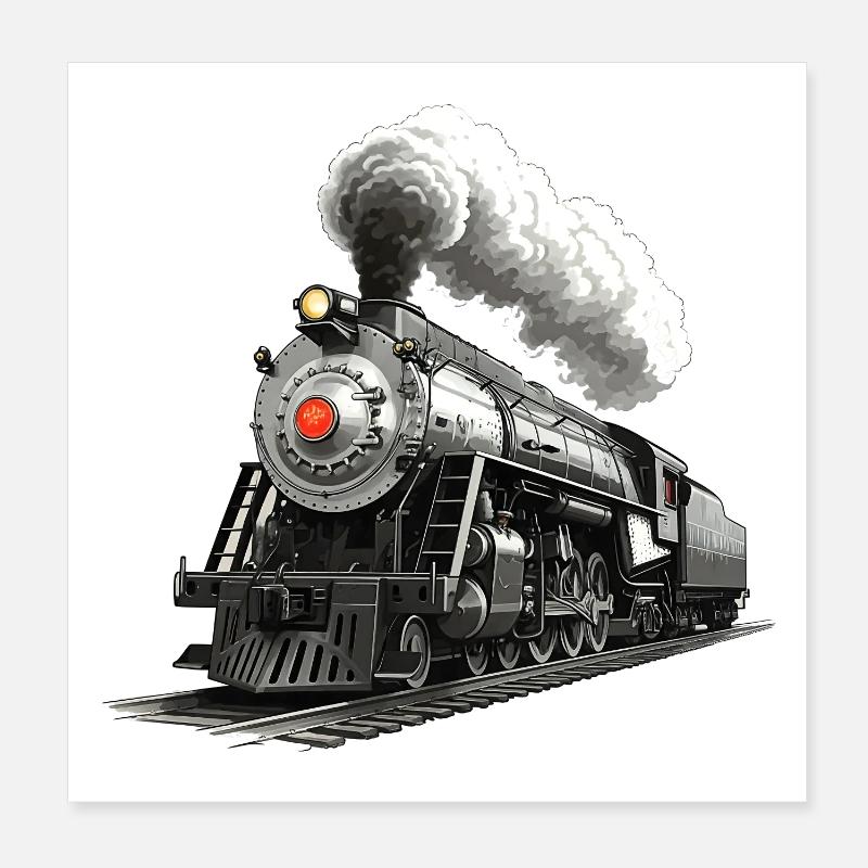 Nostalgische Dampflok - Eisenbahn Illustration - Poster 20x20 cm - Weiß