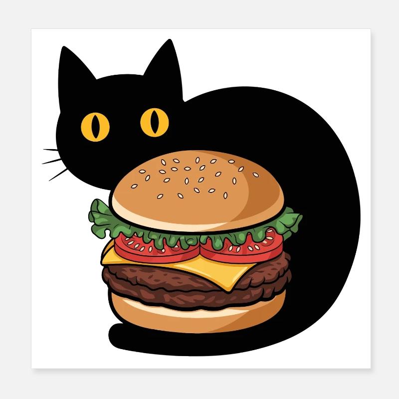 Burger Cat Poster 8" x 8" (20x20 cm)