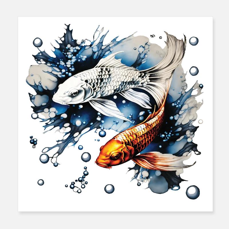 Koifishes and bubbles Poster 8" x 8" (20x20 cm)