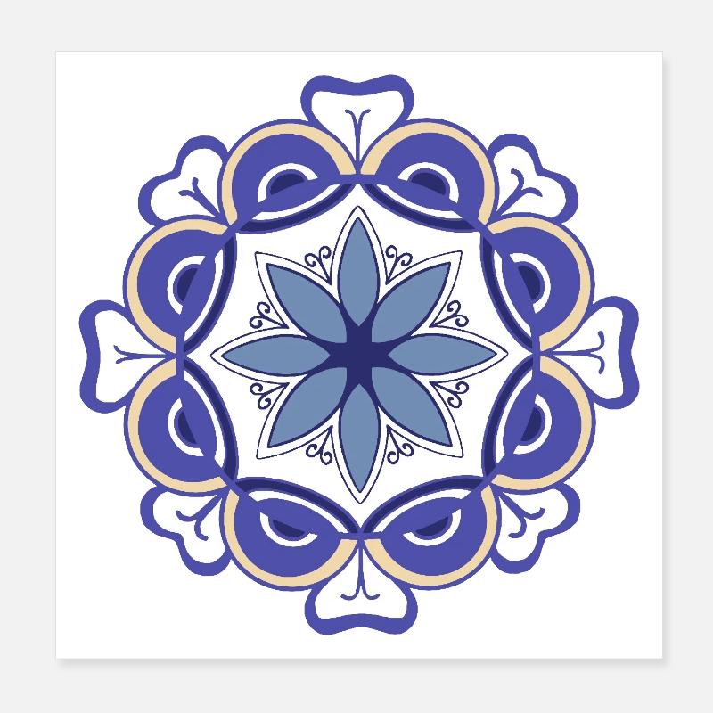 oriental pattern morocco blue tones Poster 8" x 8" (20x20 cm)