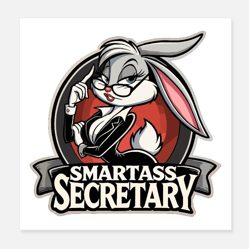 Smartass Secretary Bunny Funny Gift Poster 8" x 8" (20x20 cm)