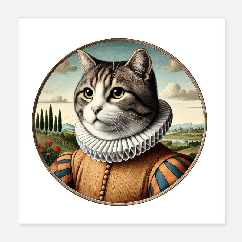 Grau getigerter Kater in einem Renaissancekostüm - Poster 20x20 cm - Weiß