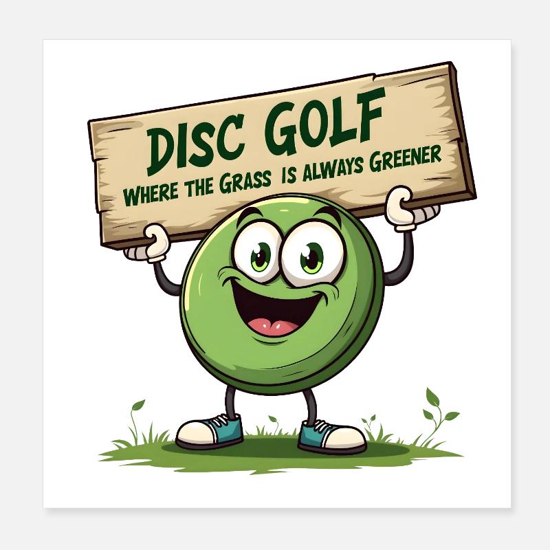 Disc Golf - Where The Grass is Always Greener Poster 8" x 8" (20x20 cm)