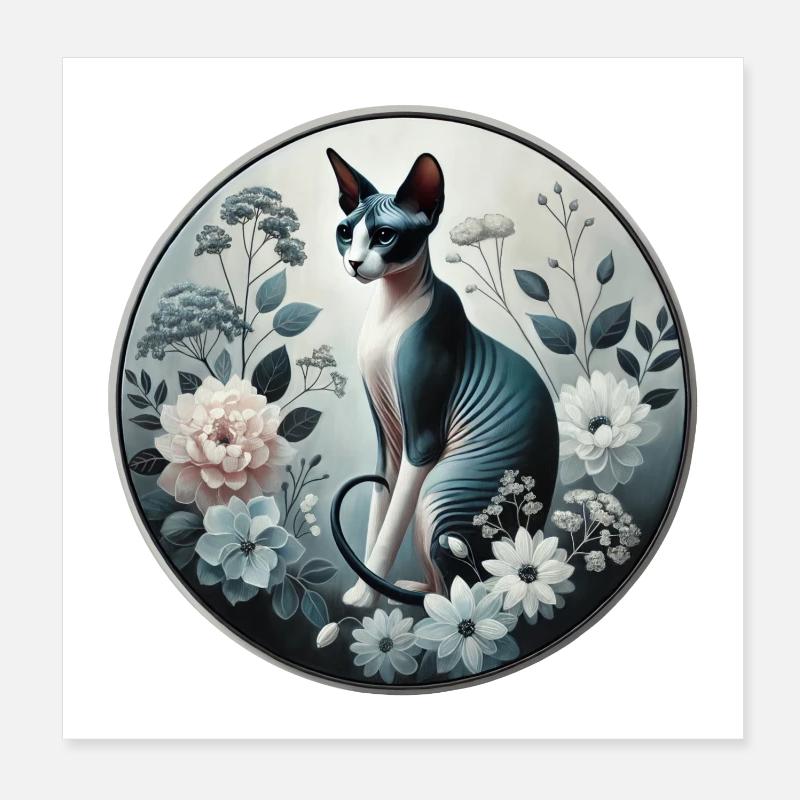 Princesse Sphynx chat parmi les fleurs Poster 20 x 20 cm