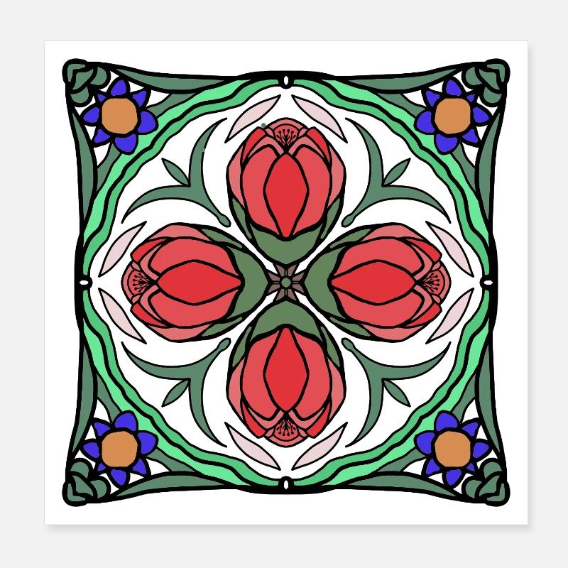 Art Déco Blüten Mandala - Poster 20x20 cm - Weiß