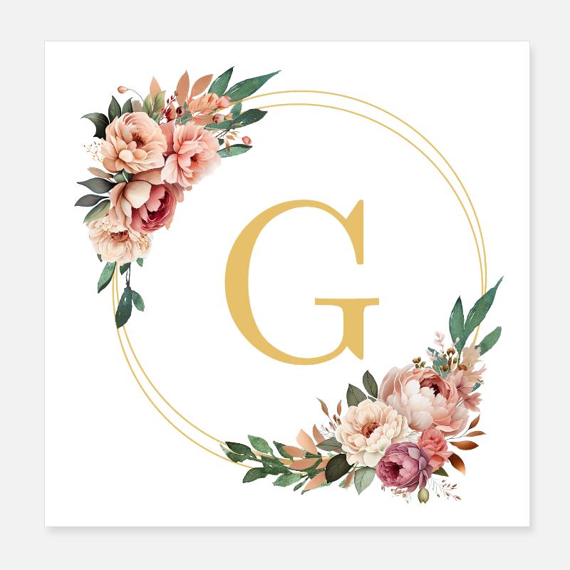G Monogram, Couronne de fleurs, Personnalisable Poster 20 x 20 cm