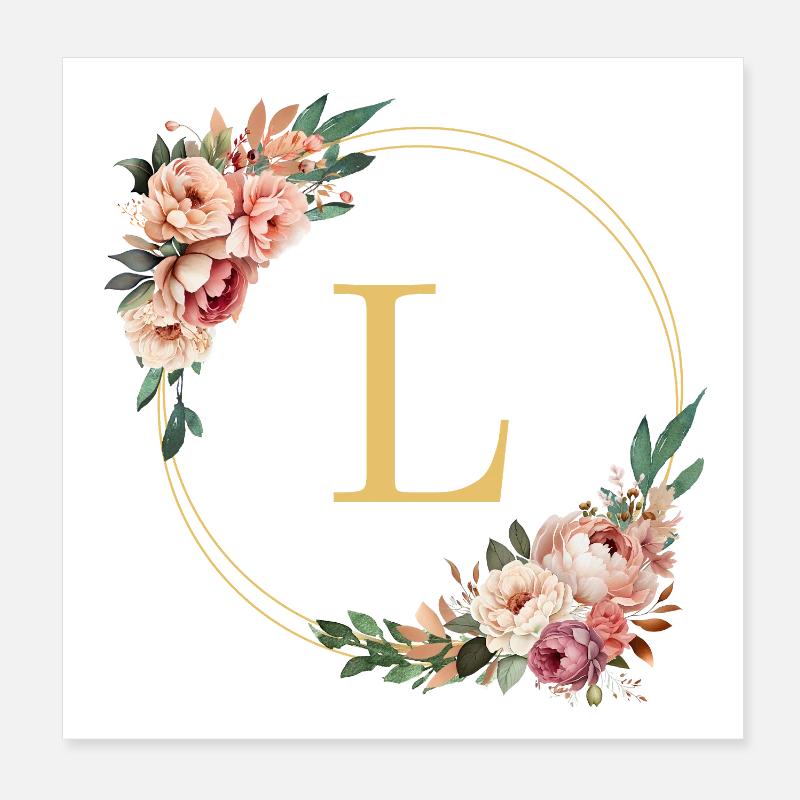 L Monogram, Flower Wreath, Personalizable Poster 8" x 8" (20x20 cm)