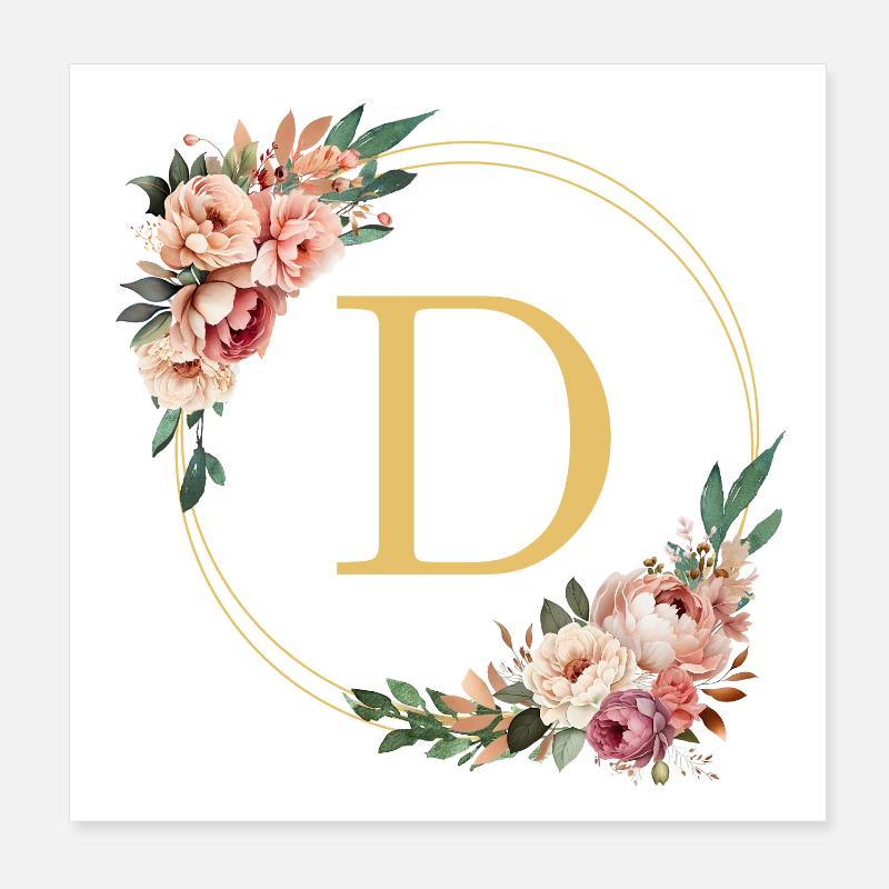 D Monogram, Flower Wreath, Personalizable Poster 8" x 8" (20x20 cm)