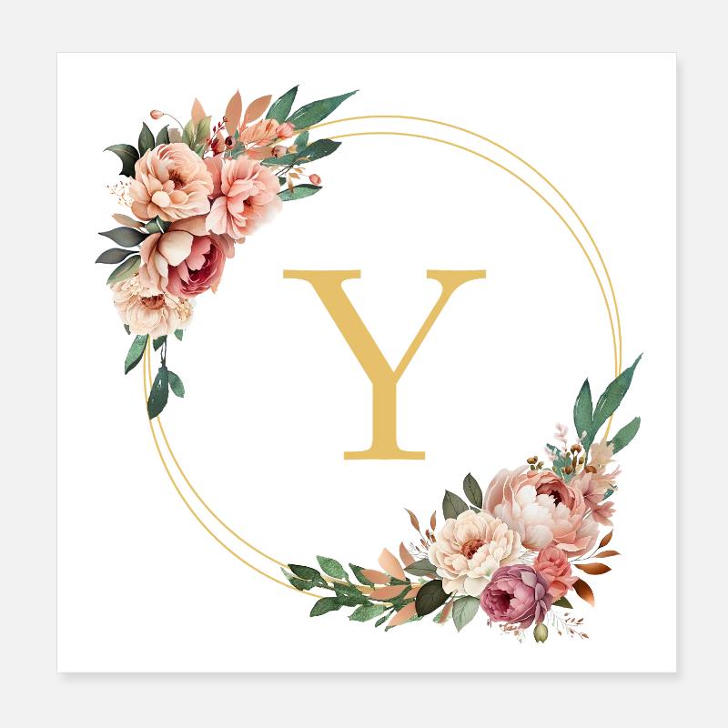 Monogramme Y, Couronne de fleurs, Personnalisable Poster 20 x 20 cm